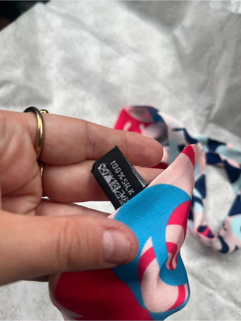 Authentic Chanel  Blue Red Flower Maxi Twilly, Necktie or purse Scarf Silk